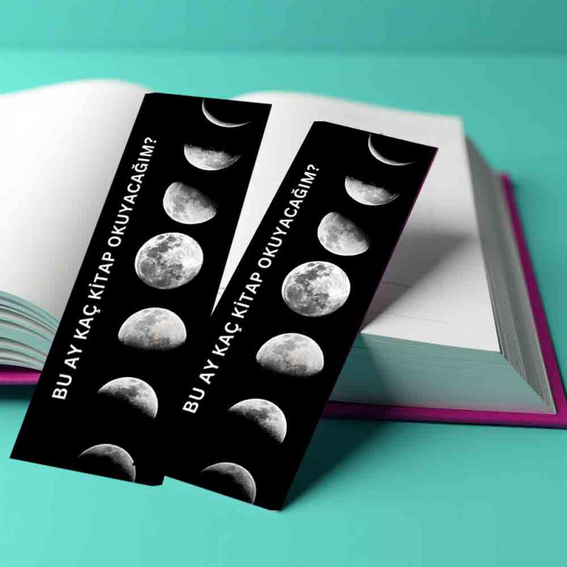 Ay'ın Evreleri Okuma Hedefi Motivasyon Kitap Ayracı ayin-evreleri-gorselli-ve-bu-ay-kac-kitap-okuyacagim-yazili-siyah-renkli-motivasyonel-hediyelik-kitap-ayraci