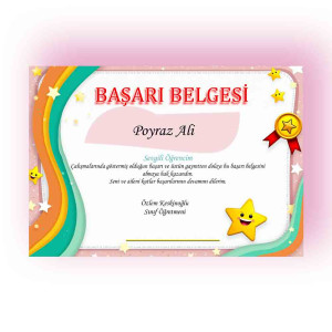 Yıldız Temalı Başarı Belgesi | Öğrenci Ödül Belgesi