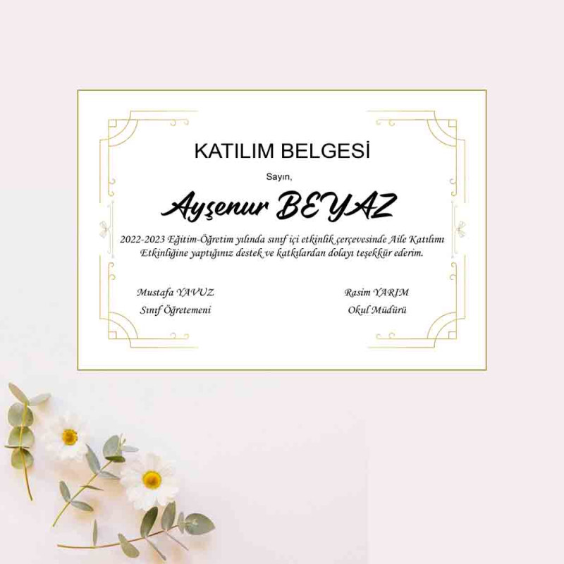 Öğrenci Katılım Belgesi | Okul Etkinlikleri için Özel Tasarım Öğrenci Katılım Belgesi, Okul Etkinlik Belgesi, Katılım Sertifikası