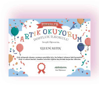Artık Okuyorum Belgesi - Balonlu Özel Tasarım (Kişiye Özel İsimli)
