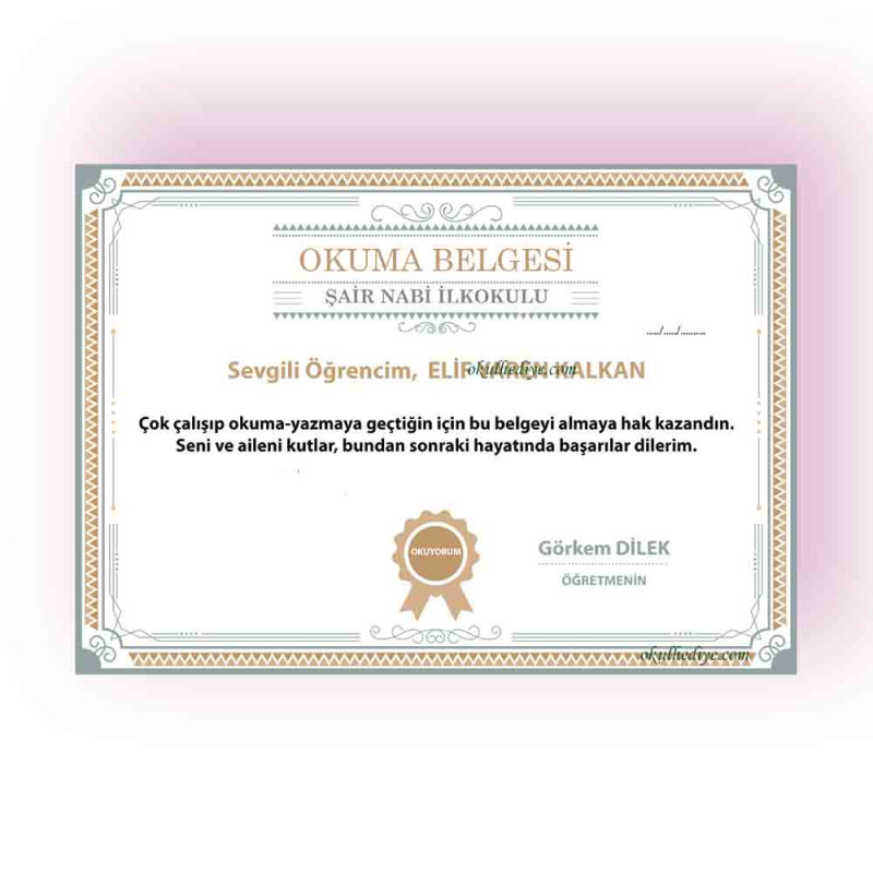 Artık Okuyorum Belgesi - Kişiye Özel İsimli Okuma Yazma Sertifikası isimli-artik-okuyorum-belgesi-kisiye-ozel-okuma-yazma-sertifikasi