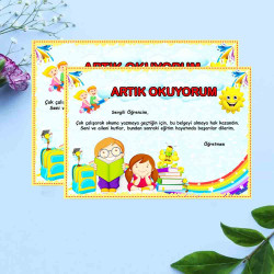 Resimli Artık Okuyorum Belgesi | Okuma Sertifikası ve Öğrenci Ödülü