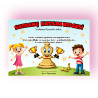 Satranç Katılım Belgesi - Sevimli Figürlü Öğrenci Başarı Sertifikası