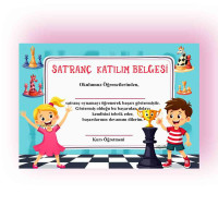 Satranç Katılım Belgesi - Çocuklara Özel Renkli Başarı Sertifikası