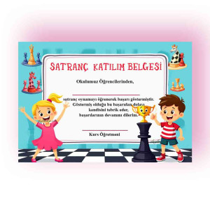 Satranç Katılım Belgesi - Çocuklara Özel Renkli Başarı Sertifikası Satranç Katılım Belgesi - Çocuklara Özel Renkli Başarı Sertifikası