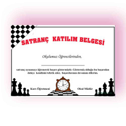 Satranç Katılım Belgesi - Klasik Saat ve Taş Tasarımlı Profesyonel Sertifika