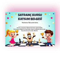 Satranç Kursu Katılım Belgesi - Çocuklar İçin Renkli Başarı Sertifikası