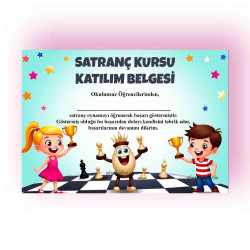 Satranç Kursu Katılım Belgesi - Çocuklar İçin Renkli Başarı Sertifikası