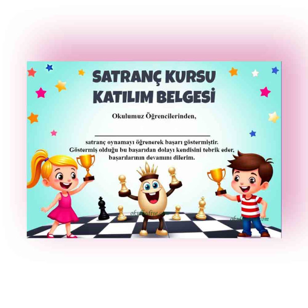 kupa-tutan-mutlu-cocuklar-ve-sevimli-satranc-taslari-figurli-renkli-satranc-kursu-katilim-belgesi