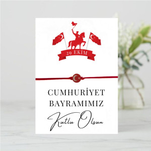 29 Ekim Cumhuriyet Bayramı Bileklikli Kart | Ay Yıldızlı İpli Hediye Bilekliği
