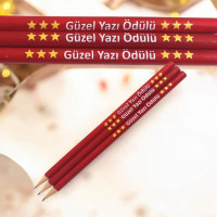Kırmızı Güzel Yazı Ödülü Kalemi - Yıldızlı Motivasyon Kalemi