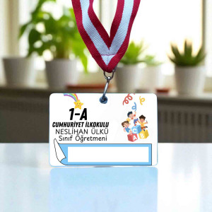 Harf Bloklu ve Gökkuşağı Tasarımlı Kişiye Özel PVC Kaplı Boyun Askılı Öğrenci Yaka Kartı - Çift Taraflı Yazılabilir Harf Bloklu ve Gökkuşağı Tasarımlı Kişiye Özel PVC Kaplı Boyun Askılı Öğrenci Yaka Kartı - Çift Taraflı Yazılabilir