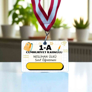 Defter Sayfası Tasarımlı Kişiye Özel PVC Kaplı Boyun Askılı Öğrenci Yaka Kartı - Çift Taraflı Yazılabilir Defter Sayfası Tasarımlı Kişiye Özel PVC Kaplı Boyun Askılı Öğrenci Yaka Kartı - Çift Taraflı Yazılabilir