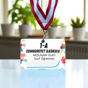 Renkli Geometrik Konfeti Tasarımlı Kişiye Özel PVC Kaplı Boyun Askılı Öğrenci Yaka Kartı - Çift Taraflı Yazılabilir Renkli Geometrik Konfeti Tasarımlı Kişiye Özel PVC Kaplı Boyun Askılı Öğrenci Yaka Kartı - Çift Taraflı Yazılabilir