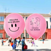 Okulda İlk Gün Balonu - Mavi Renk | Hoş Geldin Yazılı | Anaokulu ve İlkokul İçin