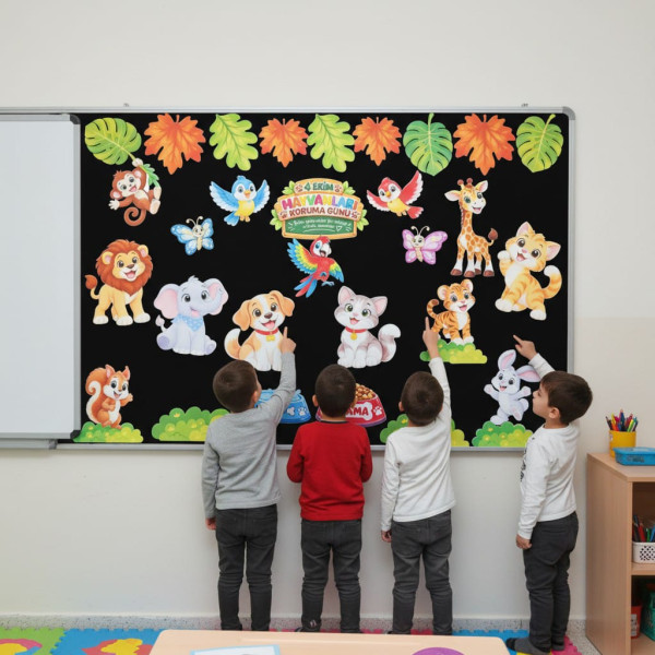 Aslan Fil Köpek Kedi ve Sevimli Hayvan Figürlü 4 Ekim Hayvanları Koruma Günü Pano Süsleme Seti 4-ekim-hayvanlari-koruma-gunu-pano-susleme-seti-buyuk-boyutlu-hayvan-figurlu-sinif-panosu-dekorasyon-kiti