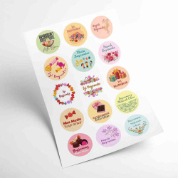 Bayram Temalı Yuvarlak Sticker Seti - Ramazan ve Kurban Bayramı Şekerlik / Hediye Kesesi Etiketi (15'li)