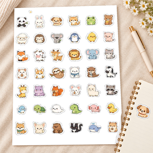 Panda Tavşan Köpek Kedi ve 40 Farklı Mini Hayvan Figürlü A4 Hazır Kesilmiş Çıkartma Seti minik-hayvanlar-cikartma-seti-a4-yaprak-40-li-hazir-kesilmis-kucuk-boyutlu-sevimli-hayvan-sticker