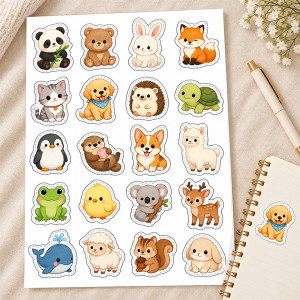 Sevimli Hayvan Çıkartma Seti - A4 Yaprak 20'li Hazır Kesilmiş (Die-Cut) Hayvan Figürlü Sticker Sevimli Hayvan Çıkartma Seti - A4 Yaprak 20'li Hazır Kesilmiş (Die-Cut) Hayvan Figürlü Sticker