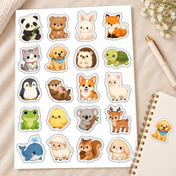 Panda Köpek Kedi Tavşan Tilki Penguen ve Daha Fazlasıyla A4 Hazır Kesilmiş Hayvan Çıkartma Seti sevimli-hayvan-cikartma-seti-a4-yaprak-20-li-hazir-kesilmis-die-cut-hayvan-figurlu-sticker