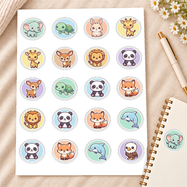 Fil Panda Tilki Aslan ve Daha Fazlasıyla A4 Yaprak 20'li Yuvarlak Pastel Hayvan Etiketi yuvarlak-hayvan-etiketleri-a4-yaprak-20-li-pastel-daireli-sevimli-hayvan-cikartma-seti