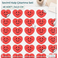 Sevimli Gülen Yüz Kalp Çıkartma Seti - 48 Adet (3x2,5 cm) Sevimli Gülen Yüz Kalp Çıkartma Seti - 48 Adet (3x2,5 cm)