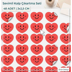 Sevimli Gülen Yüz Kalp Çıkartma Seti - 48 Adet (3x2,5 cm) Sevimli Gülen Yüz Kalp Çıkartma Seti - 48 Adet (3x2,5 cm)