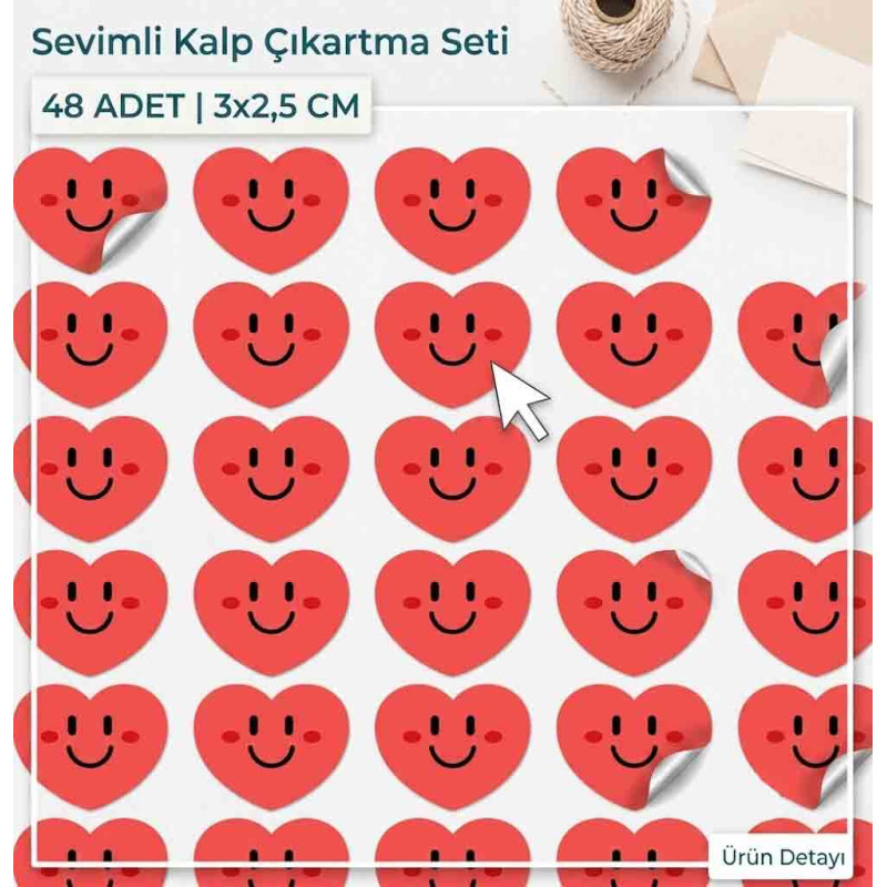 Sevimli Kalp Çıkartma Seti 48 Adet sevimli-gulen-yuz-kalp-cikartma-seti-sticker