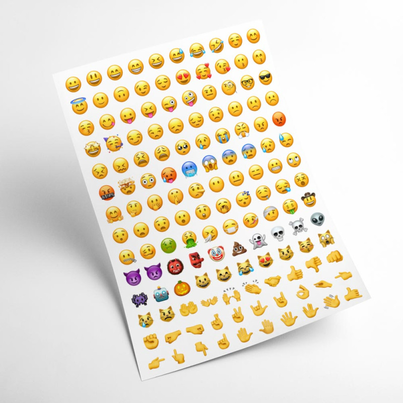 Emoji Yüz İfadesi ve Sembol Sticker Seti farkli-yuz-ifadeleri-el-hareketleri-ve-semboller-iceren-emoji-sticker-sayfasi