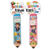 Okulda İlk Günüm Temalı Kalem Hediye Kartı - Kız ve Erkek Öğrenci Seçenekli