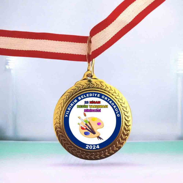 Yıldırım Belediyesi 23 Nisan Yarışması Birincisi Rozeti - 2024 Yıldırım Belediyesi logosu ve 23 Nisan temalı resmi yarışma birincisi rozeti 2024