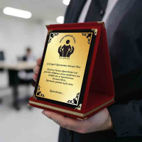 24 Kasım Öğretmenler Günü Temalı Kişiye Özel Plaket - Kırmızı Kadife Kutulu Öğretmene Teşekkür Plaketi