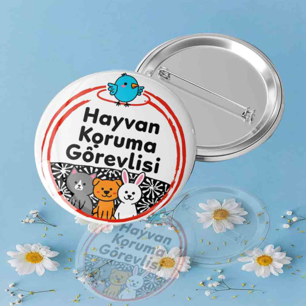 Hayvan Koruma Görevlisi Motivasyon Rozeti Tasarımı kedi-kusu-tavsan-figurli-hayvan-koruma-gorevlisi-yazili-metal-yaka-rozeti