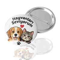 Hayvanları Seviyorum Temalı Buton Rozet - Sevimli Köpek ve Kedili Hayvan Sevgisi Yaka Rozeti Hayvanları Seviyorum Temalı Buton Rozet - Sevimli Köpek ve Kedili Hayvan Sevgisi Yaka Rozeti