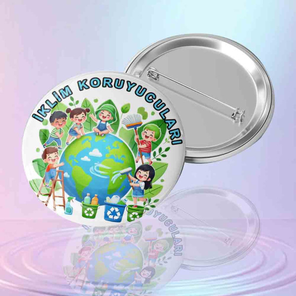 temizlik-yapan-cocuklar-ve-dunya-figurli-iklim-koruyuculari-yazili-isme-ozel-metal-rozet