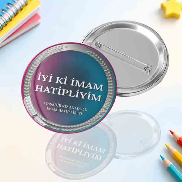 İyi ki İmam Hatipliyim Yazılı Kişiye Özel Okul Adlı Defne Dalı Çerçeveli İğneli Metal Buton Rozet iyi-ki-imam-hatipliyim-rozeti-kisiye-ozel-okul-adli-igneli-buton-rozet