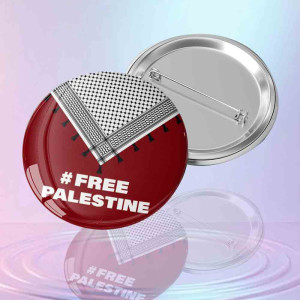 #FREE PALESTINE Keffiyeh Desenli Dayanışma Rozeti - Keffiye Örgü Desenli İğneli Metal Buton Rozet