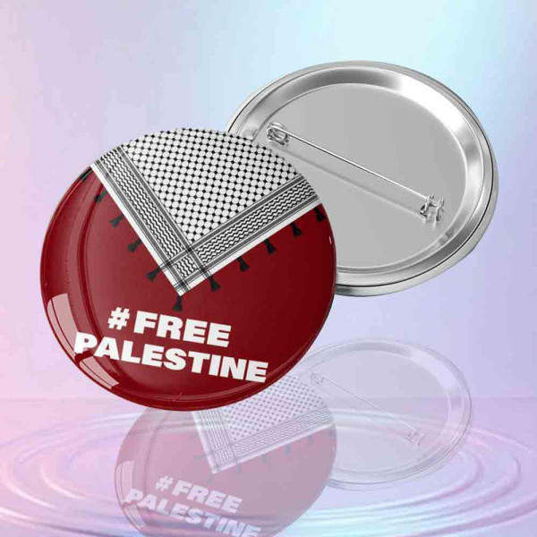 Bordo Zeminde #FREE PALESTINE Yazısı ve Keffiyeh Örgü Desenli İğneli Metal Buton Rozet free-palestine-keffiyeh-desenli-dayanisma-rozeti-igneli-metal-buton-rozet