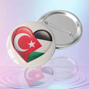 Türkiye Filistin Bayraklı Kalp Rozet | Destek Rozeti
