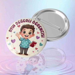 Ayın Değerli Öğrencisi Rozeti - Değerler Eğitimi ve Motivasyon Aracı (Erkek Öğrenci Figürlü)