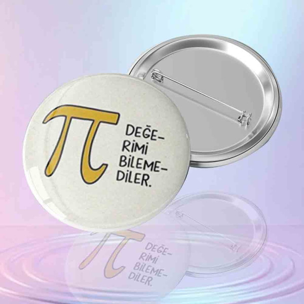 Pi Sayısı Esprili Matematik Rozeti - Değerimi Bilemediler sari-pi-sembollu-ve-degerimi-bilemediler-yazili-metal-yaka-rozeti-matematik-hediyesi