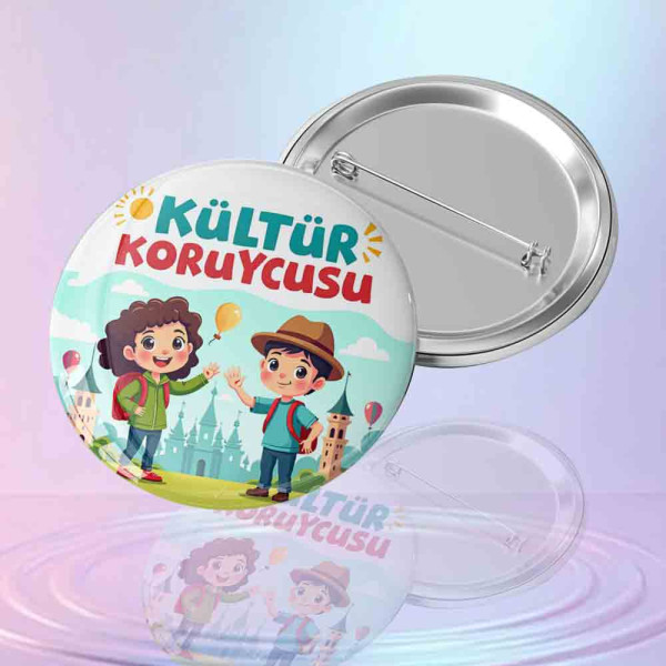 Kültür Koruyucusu Rozeti - Turizm ve Kültürel Miras Sembolü Kültür Koruyucusu yazılı turizm ve kültürel miras temalı kimlik rozeti
