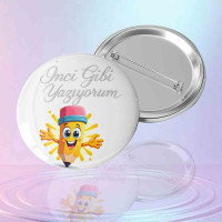 Beyaz Zeminli Öğrenci Motivasyon Rozeti - "İnci Gibi Yazıyorum"