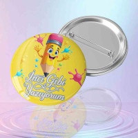 Sarı Zeminli Öğrenci Motivasyon Rozeti - "İnci Gibi Yazıyorum" (Boya Sıçramalı)