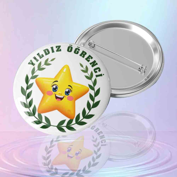 beyaz-zeminli-sevimli-yuzlu-yildiz-figurlu-defne-celenkli-yildiz-ogrenci-yazili-metal-motivasyon-rozet