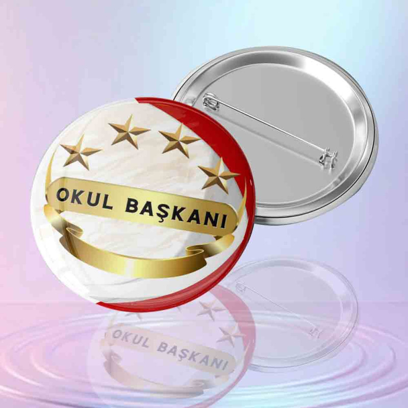 Mavi-altın renkli prestijli okul rozeti üzerinde Okul Başkanı yazılı öğrenci liderlik rozeti