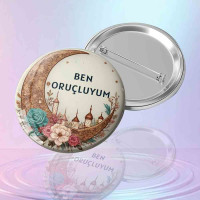 Oruç Tutuyorum Hilal İğneli Gelişmiş Rozet | Ramazan Aksesuarı