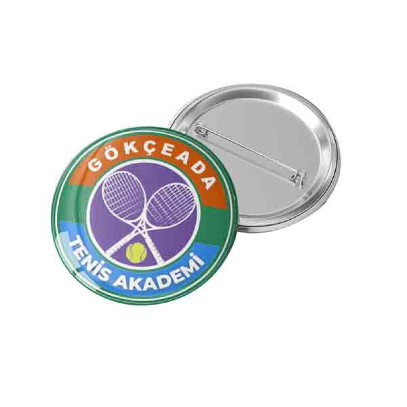 Tenis akademisi icin ozel tasarlanmis yuvarlak metal rozet  